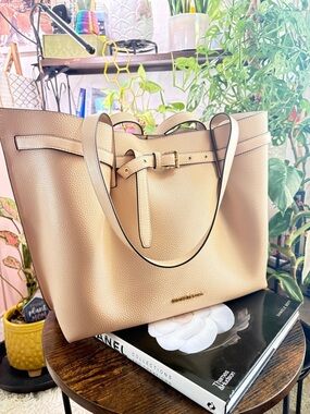 Michael Kors Blush Beige Pebbled Leather Tote with Belt Accent